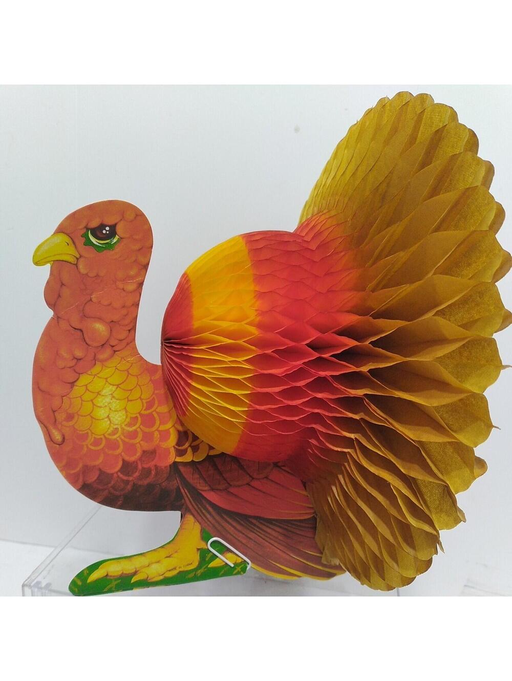 Vintage Beistle Thanksgiving Turkey Honeycomb Table Centerpiece Decoration
